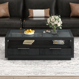 U-Can modern wooden coffee table with 2 drawers and minimalist display coffee table with transparent tempered glass - V.I.P Digital Presence