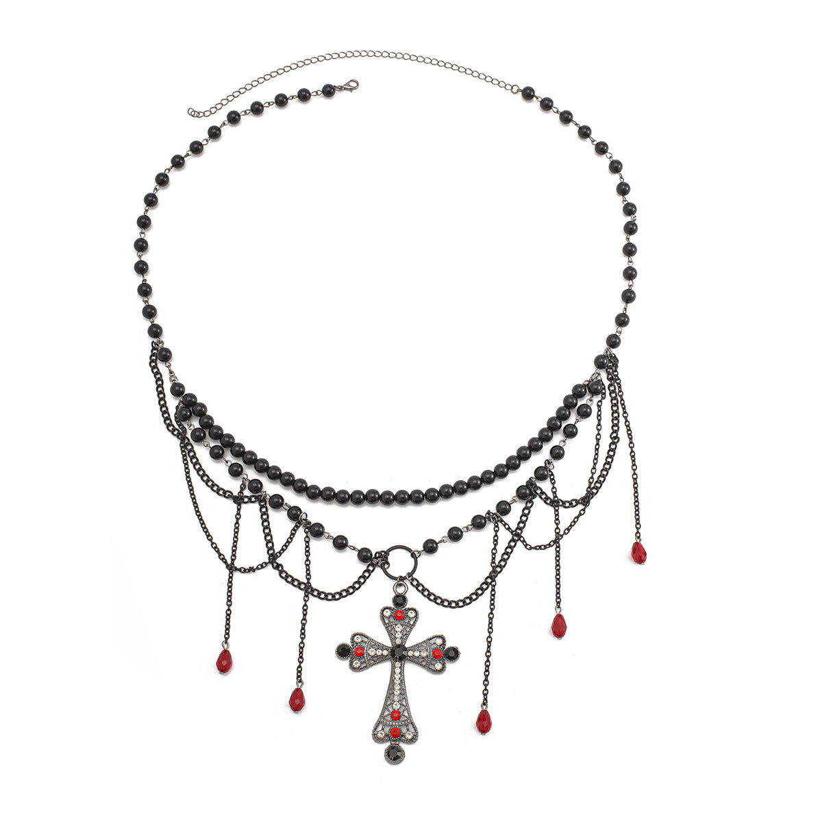 Dark Wind Cross Iron Chain Waist Chain Multi layer Versatile Tassel Crystal Body Chain Female - V.I.P Digital Presence