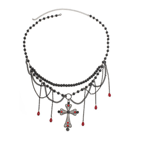 Dark Wind Cross Iron Chain Waist Chain Multi layer Versatile Tassel Crystal Body Chain Female - V.I.P Digital Presence