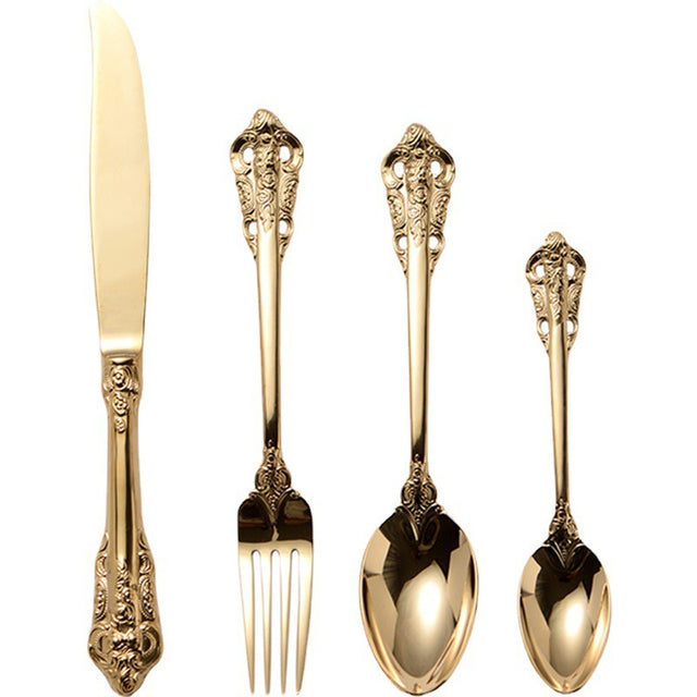 Stainless steel carved steak knife and fork, gold-plated palace Western restaurant knife, fork, spoon, Western tableware set of - V.I.P Digital Presence