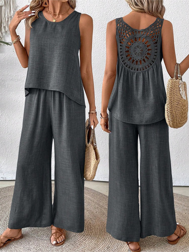 Fashionable Solid Color Back Hollow Lace Set - V.I.P Digital Presence