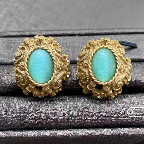 Vintage Metal Stud Earrings Natural Stone Opal Brass for Women Gold Color Jewelry New Elegant Travel Gift - V.I.P Digital Presence