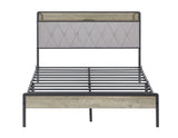 Bed frame with charging station full size, Grey, 83.1'' L x 56.1'' W x 39.2'' H. - V.I.P Digital Presence