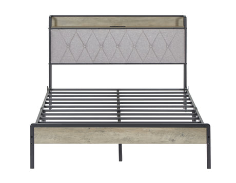 Bed frame with charging station full size, Grey, 83.1'' L x 56.1'' W x 39.2'' H. - V.I.P Digital Presence