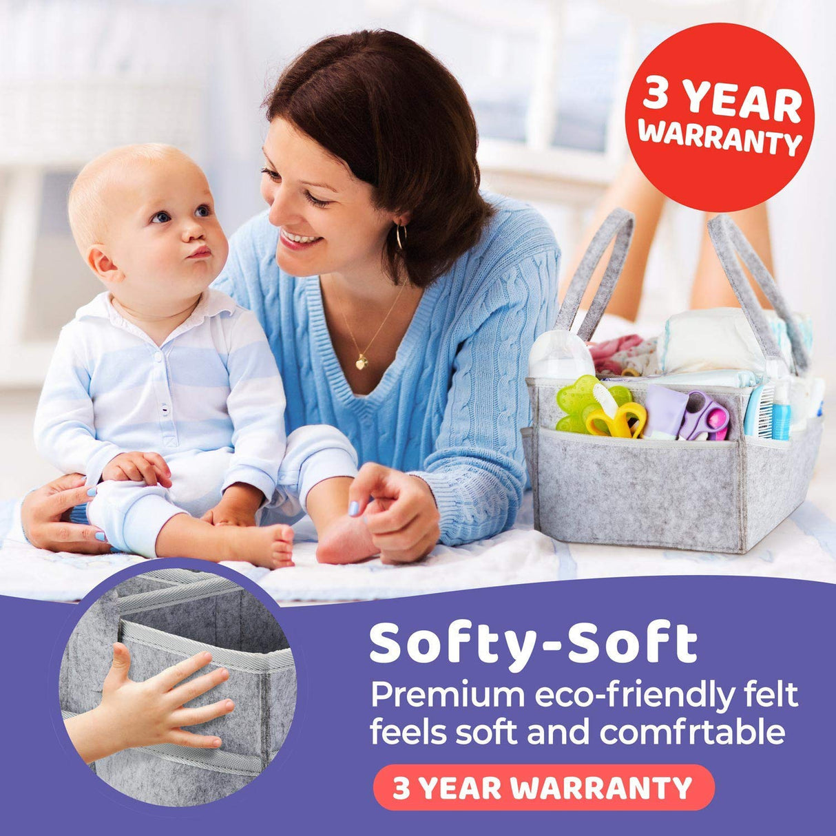 Baby Diaper Caddy Organizer Portable Holder Bag for Changing Table and Car, Nursery Essentials Storage bins 38*23*18cm - V.I.P Digital Presence