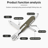 Vajilla plegable multifuncional 7 en 1 de acero inoxidable para acampar al aire libre: tenedor, cuchara y cuchillo. Herramientas de supervivencia para picnic y camping.