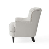 Modern light grey fabric club chair and Ottoman set, stylish cushioned armchair, paired with Ottoman style - V.I.P Digital Presence