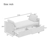 Modern cushioned lounge chair sofa bed with 2 drawers, small single sofa bed without mattress, linen, beige - V.I.P Digital Presence