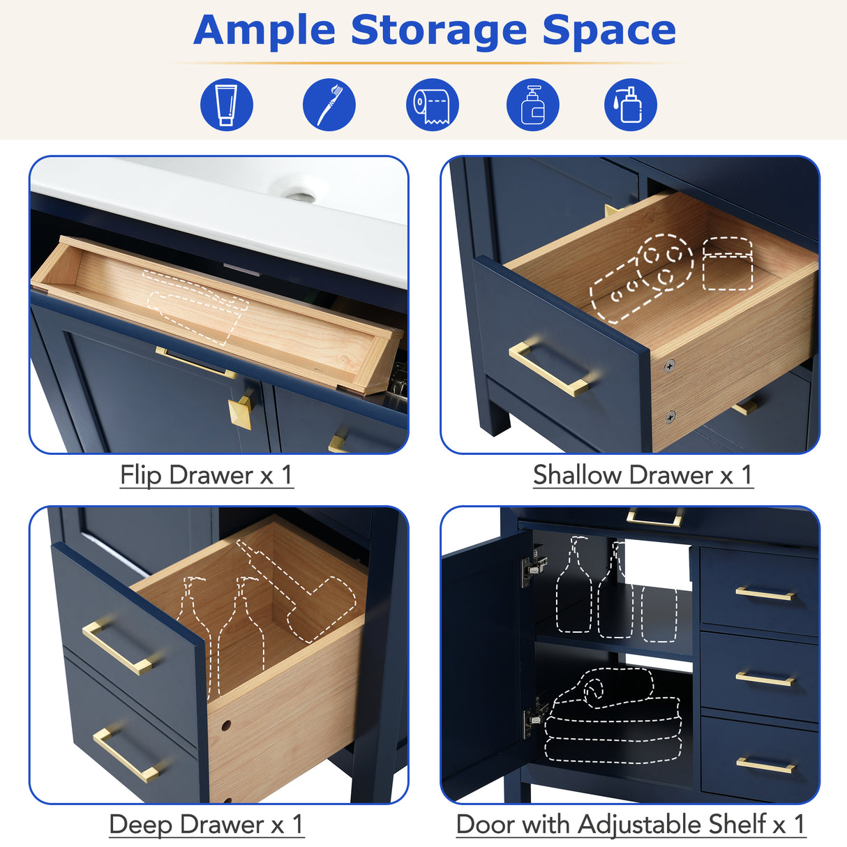 30-Inch Blue Bathroom Vanity with Ceramic Sink and Ample Storage - Ideal Choice for Small Bathrooms - V.I.P Digital Presence