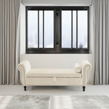 Velvet Multifunctional Storage Rectangular ottoman bench with 1 Pillow, Beige - V.I.P Digital Presence