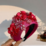 Solid color fabric flower oversized wide edged crystal headband - V.I.P Digital Presence