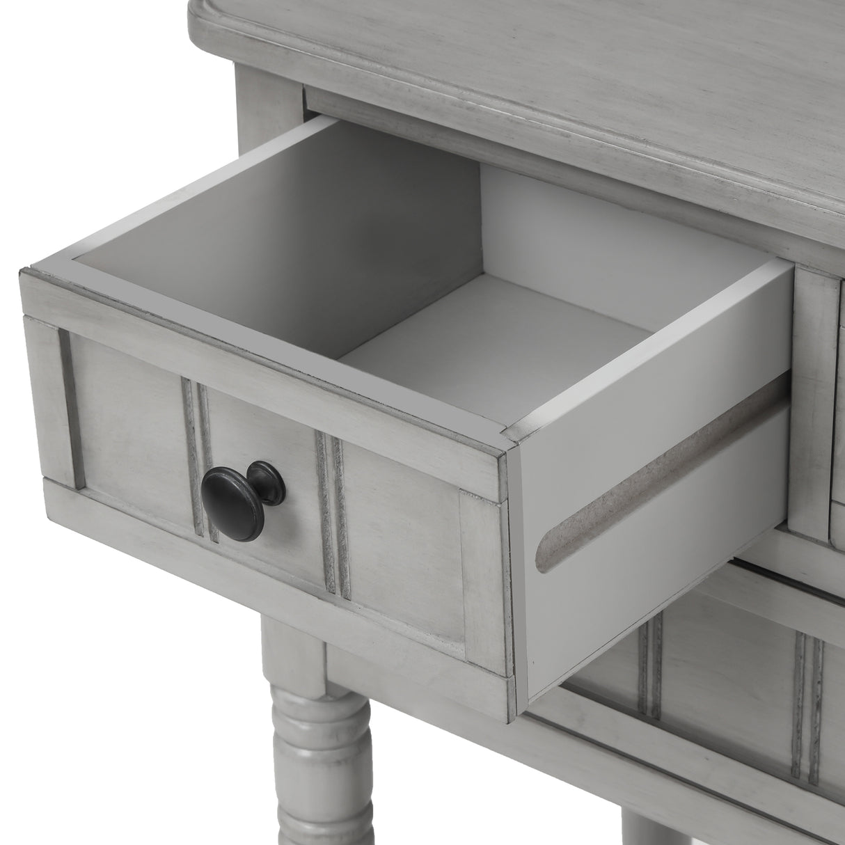 TREXM Narrow Console Desk, Thin Sofa Table with Three Storage Drawers and Living Room Bottom Shelves (Grey Washed) - V.I.P Digital Presence