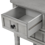 TREXM Narrow Console Desk, Thin Sofa Table with Three Storage Drawers and Living Room Bottom Shelves (Grey Washed) - V.I.P Digital Presence