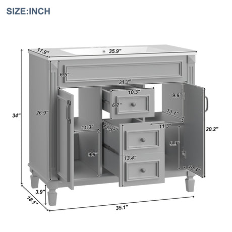 36'' Bathroom Vanity with Top Sink, Modern Bathroom Storage Cabinet with 2 Soft Closing Doors and 2 Drawers, Single Sink Bathroo - V.I.P Digital Presence
