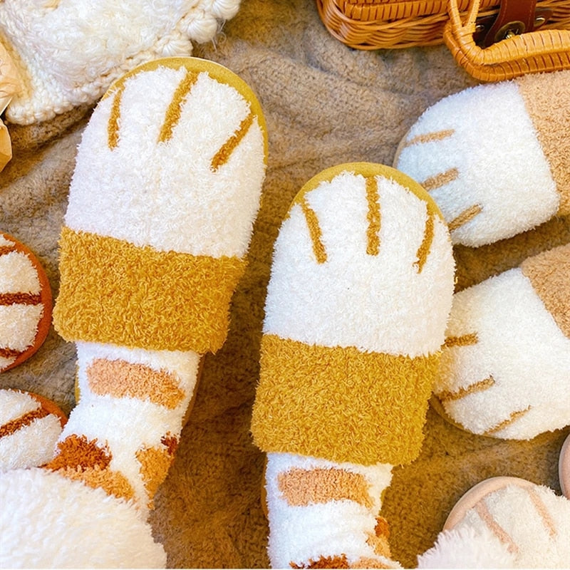 Winter House Warm Fur Slipers For Women Cute Cat paw Designer Bedroom Warm Plush Shoes Non-slip Indoor Women Furry Slippers - V.I.P Digital Presence