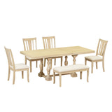 Traditional 6-Piece 78inch Trestle Extendable Dining Table Set with One 18inch Removable Leaf Padded Dining Chairs Bench,Natural - V.I.P Digital Presence
