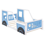 Twin Size Classic Car-Shaped Platform Bed with Wheels Blue - V.I.P Digital Presence