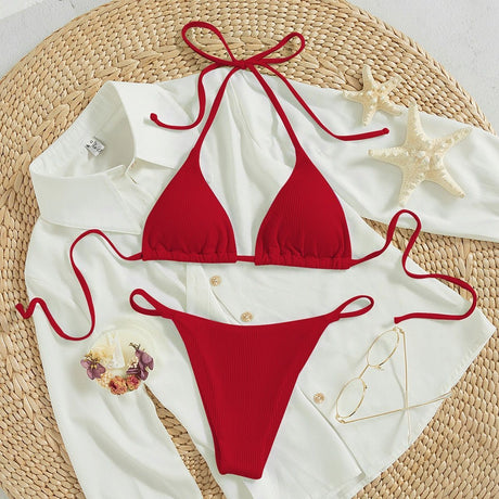Hanging neck tie bikini multi-color three-point swimsuit hot spring swimsuit - V.I.P Digital Presence