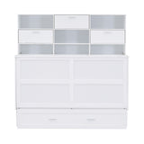 ueen Size Murphy Bed with Bookcase, Bedside Shelves and a Big Drawer, White