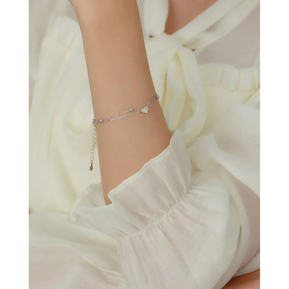 925 Sterling Silver Double Layer Heart-shaped Bracelet  for Women Girl Korean Style Small Fresh Summer Bracelet - V.I.P Digital Presence