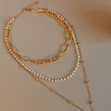 Synthetic Pearl Titanium Steel Three-Layered Necklace - V.I.P Digital Presence