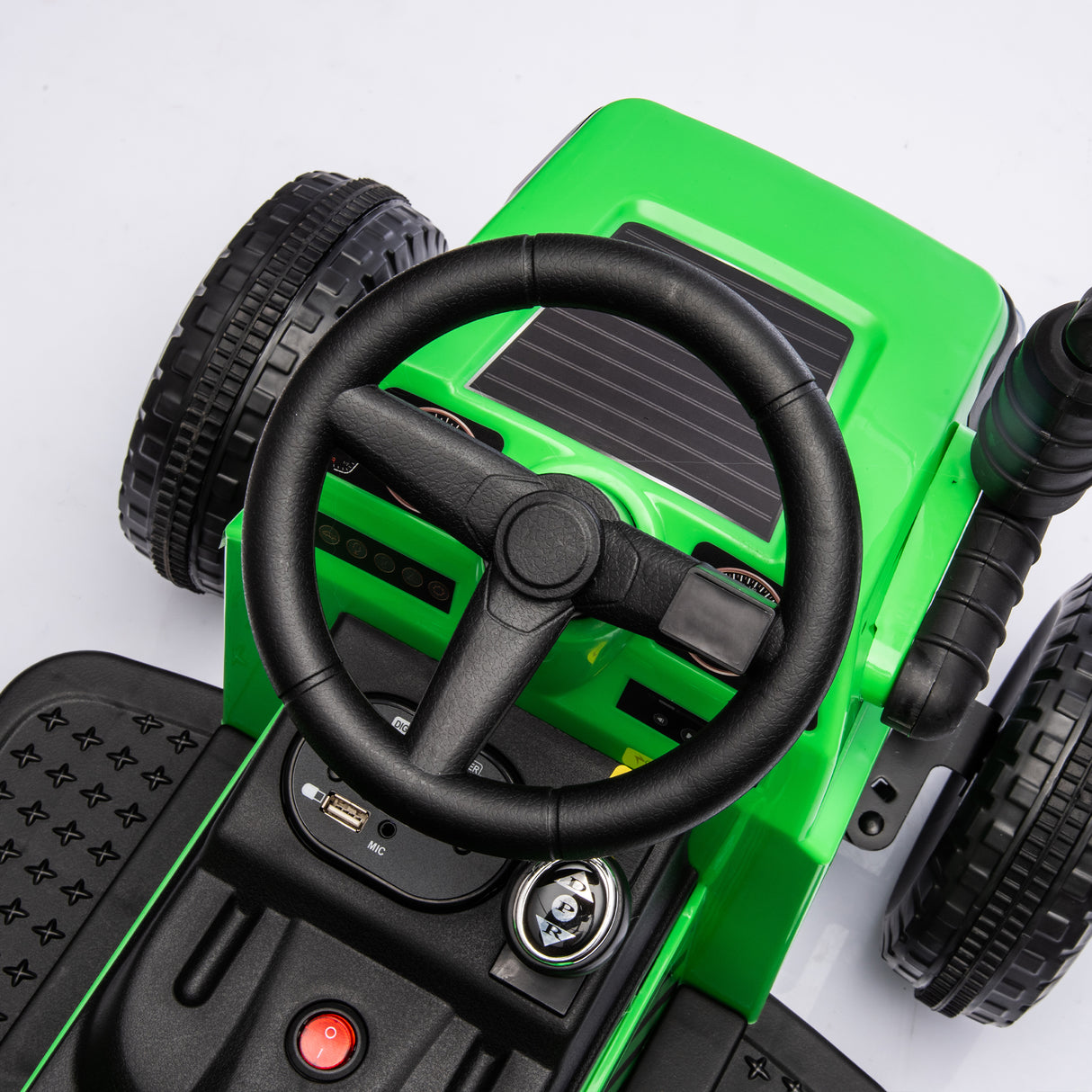 12V children ride the electric tractor "Black Knight" with a detachable storage tugboat and power display screen. - V.I.P Digital Presence