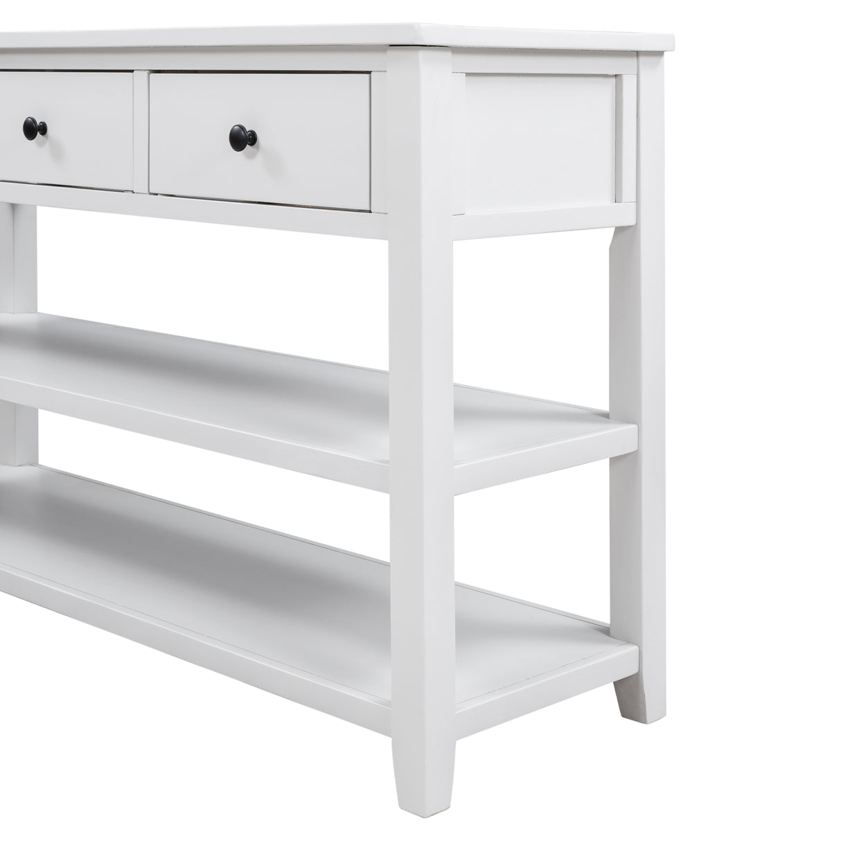 Retro Design Console Table with Two Open Shelves, Pine Solid Wood Frame and Legs for Living Room (Antique White) - V.I.P Digital Presence