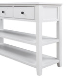 Retro Design Console Table with Two Open Shelves, Pine Solid Wood Frame and Legs for Living Room (Antique White) - V.I.P Digital Presence