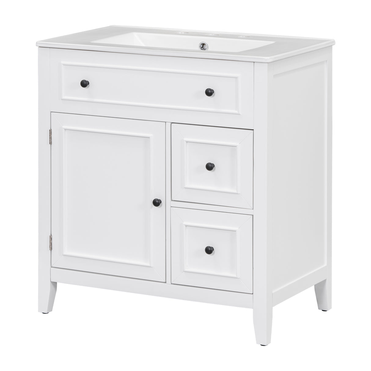 30" Bathroom Vanity with Sink Top, Bathroom Vanity Cabinet with Door and Two Drawers, Solid Wood Frame, One Package, White - V.I.P Digital Presence