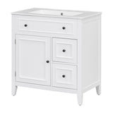 30" Bathroom Vanity with Sink Top, Bathroom Vanity Cabinet with Door and Two Drawers, Solid Wood Frame, One Package, White - V.I.P Digital Presence