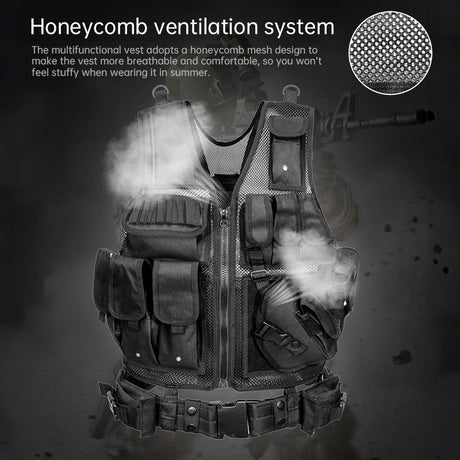 Tactical Vest for Men, Airsoft Vest, Black Molle Vest and Cap Protective Equipment, Tactical Airsoft Gear - V.I.P Digital Presence