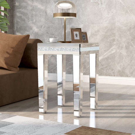 ON-TRANS glass mirror edge table, easy to assemble crystal design and adjustable height leg edge table, silver - V.I.P Digital Presence