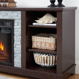 18 inch cherry colored fireplace with open entertainment console space, 58.31 inches wide, 15.39 inches deep, and 26.06 inches h - V.I.P Digital Presence