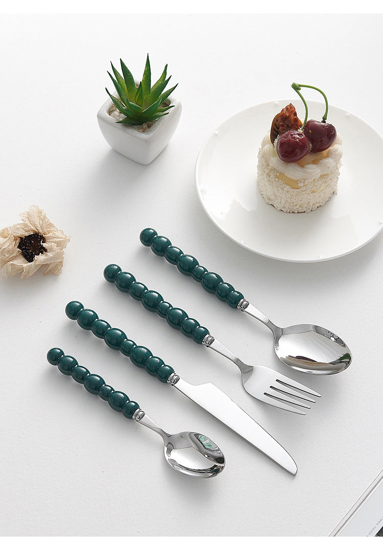 Set of 4 Stainless Steel price Creative Stainless Steel Colorful Pearl Handle Spoon Fork Knife High End Cutlery Set - V.I.P Digital Presence
