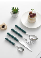 Set of 4 Stainless Steel price Creative Stainless Steel Colorful Pearl Handle Spoon Fork Knife High End Cutlery Set - V.I.P Digital Presence