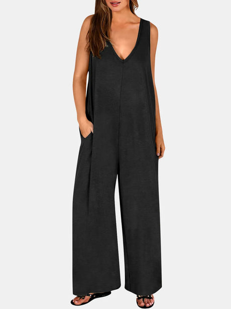 V-Neck Wide Strap Jumpsuit - V.I.P Digital Presence