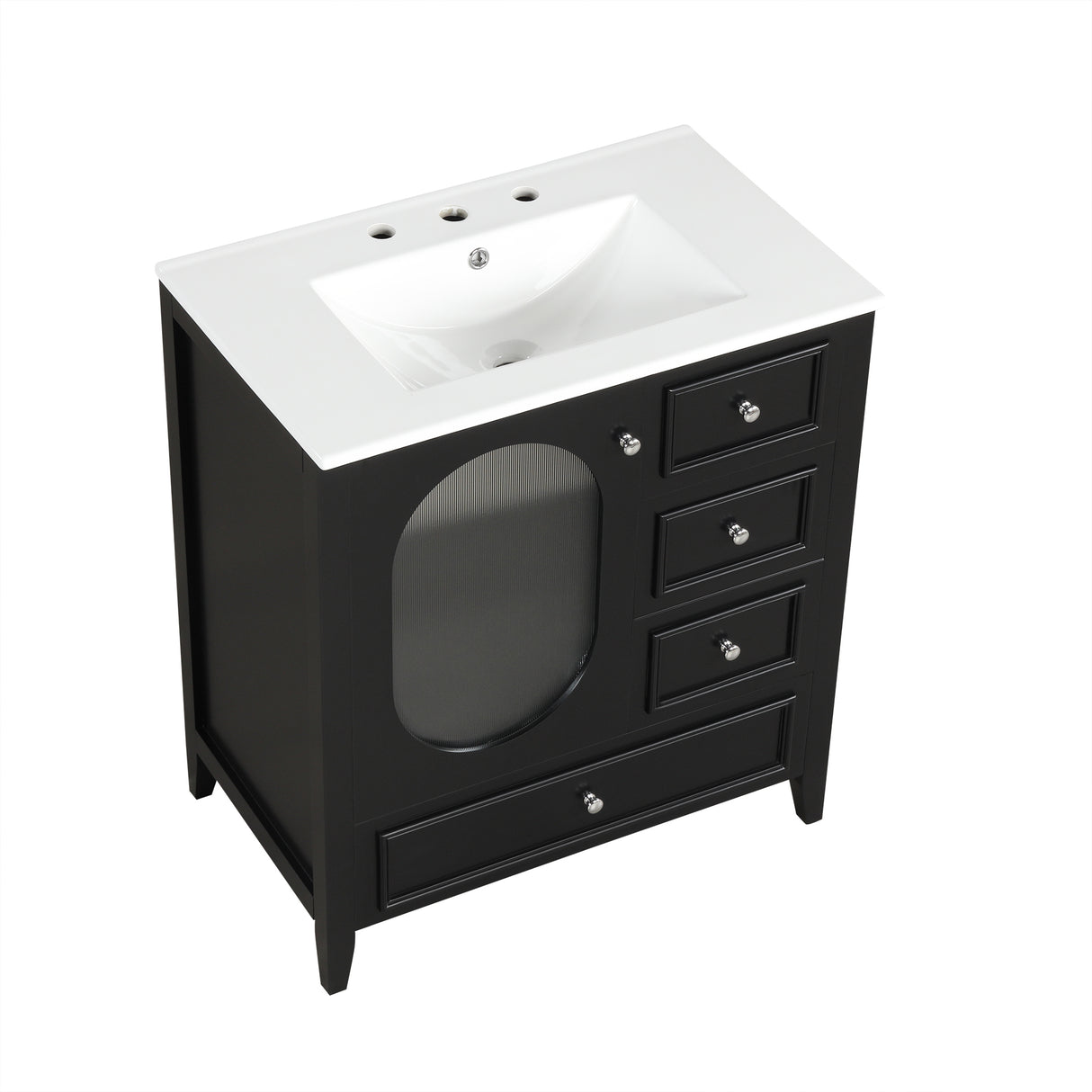 30" Bathroom Vanity with Sink, Bathroom Vanity Cabinet with Three Drawers and Door, Solid Wood and MDF, Black - V.I.P Digital Presence