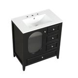 30" Bathroom Vanity with Sink, Bathroom Vanity Cabinet with Three Drawers and Door, Solid Wood and MDF, Black - V.I.P Digital Presence