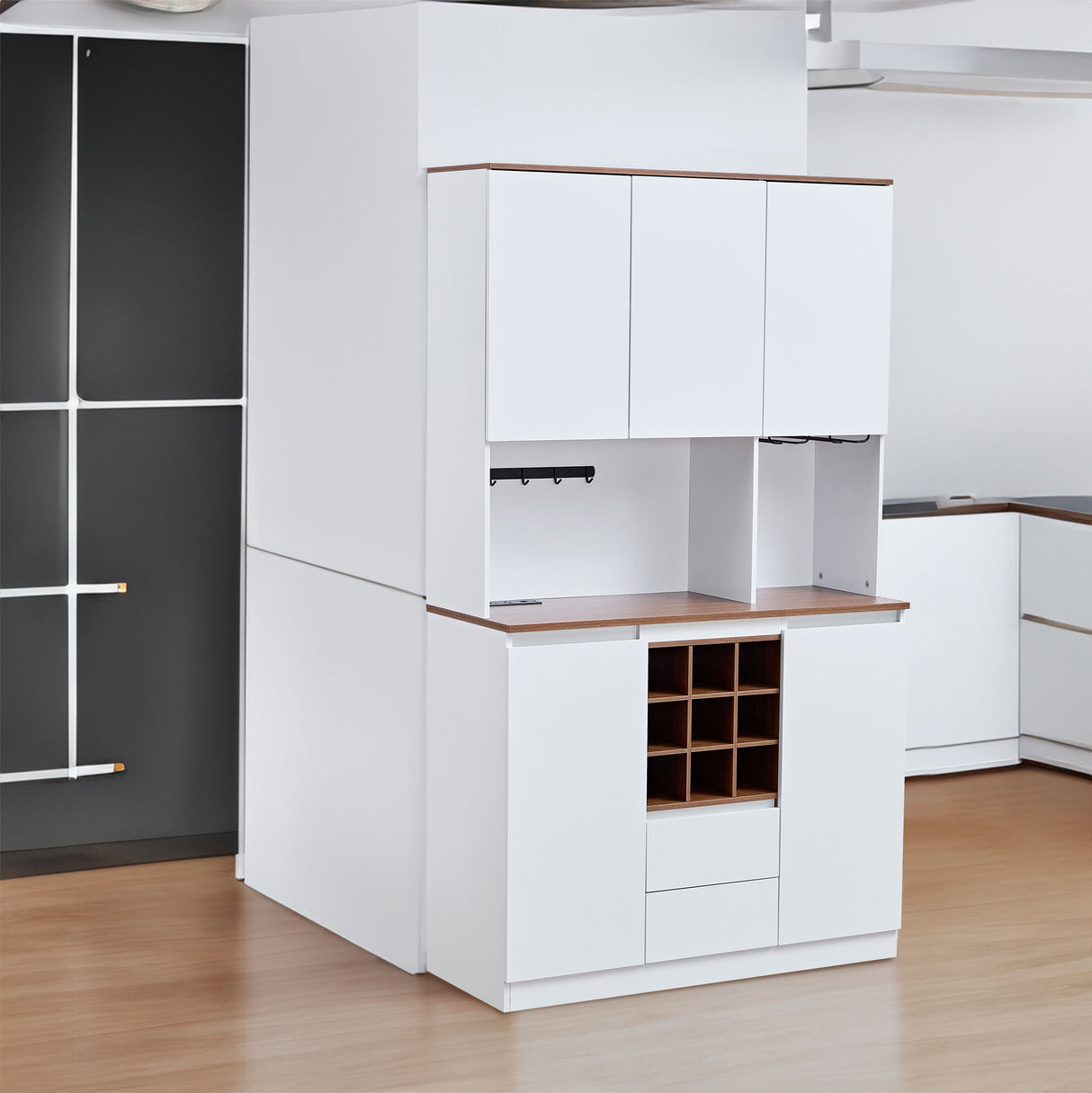 Farmhouse Coffee Bar Wine Cabinet ,68.89'' Kitchen Buffet Cabinet with Storage, Liquor Cabinet for Home & Dining Room - V.I.P Digital Presence