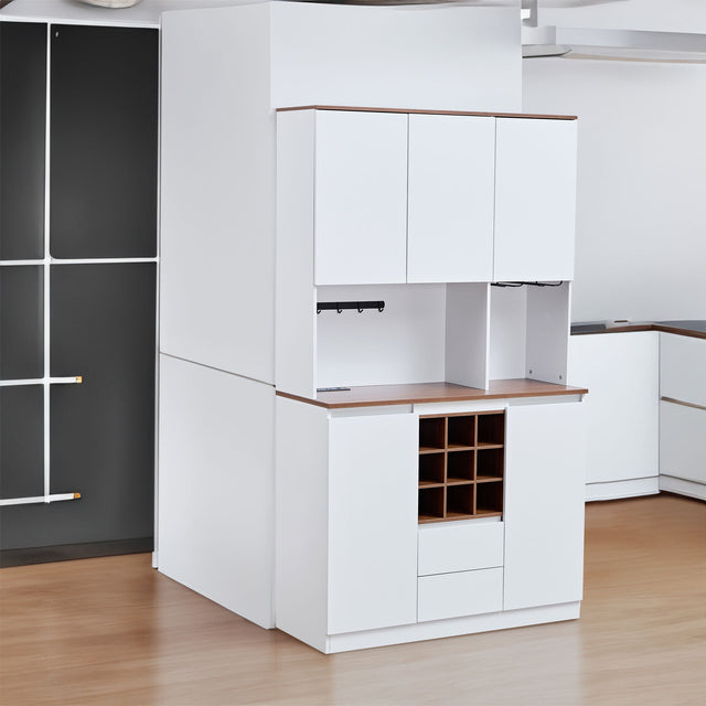 Farmhouse Coffee Bar Wine Cabinet ,68.89'' Kitchen Buffet Cabinet with Storage, Liquor Cabinet for Home & Dining Room - V.I.P Digital Presence
