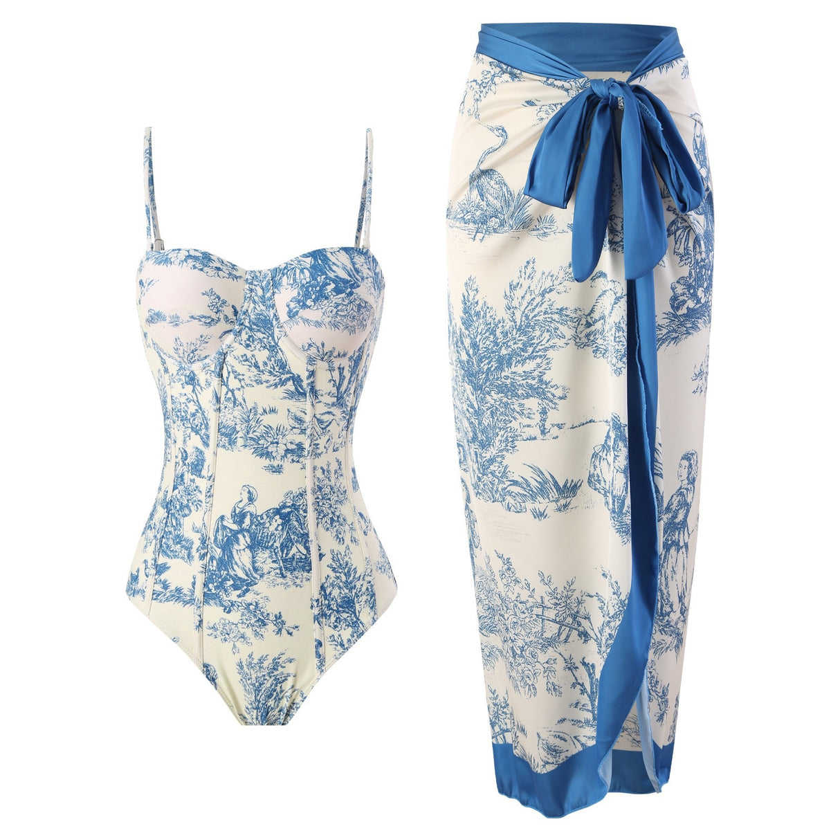 New one-piece swimsuit women's tight fitting slimming retro strap sunscreen long skirt two-piece set - V.I.P Digital Presence