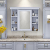 35'' x 28'' Blue Wall Mounted Bathroom Storage Cabinet with Mirror Door, Modern Bathroom Wall Cabinet with Mirror - V.I.P Digital Presence