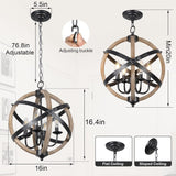 Farmhouse Chandelier Light Fixtures 4-Light Dining Room Light Fixtures Height Adjustable Rustic Wood Light - V.I.P Digital Presence