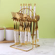 410 stainless steel knife, fork, spoon set, European style hotel Western tableware, golden dessert spoon set, 24 pieces - V.I.P Digital Presence