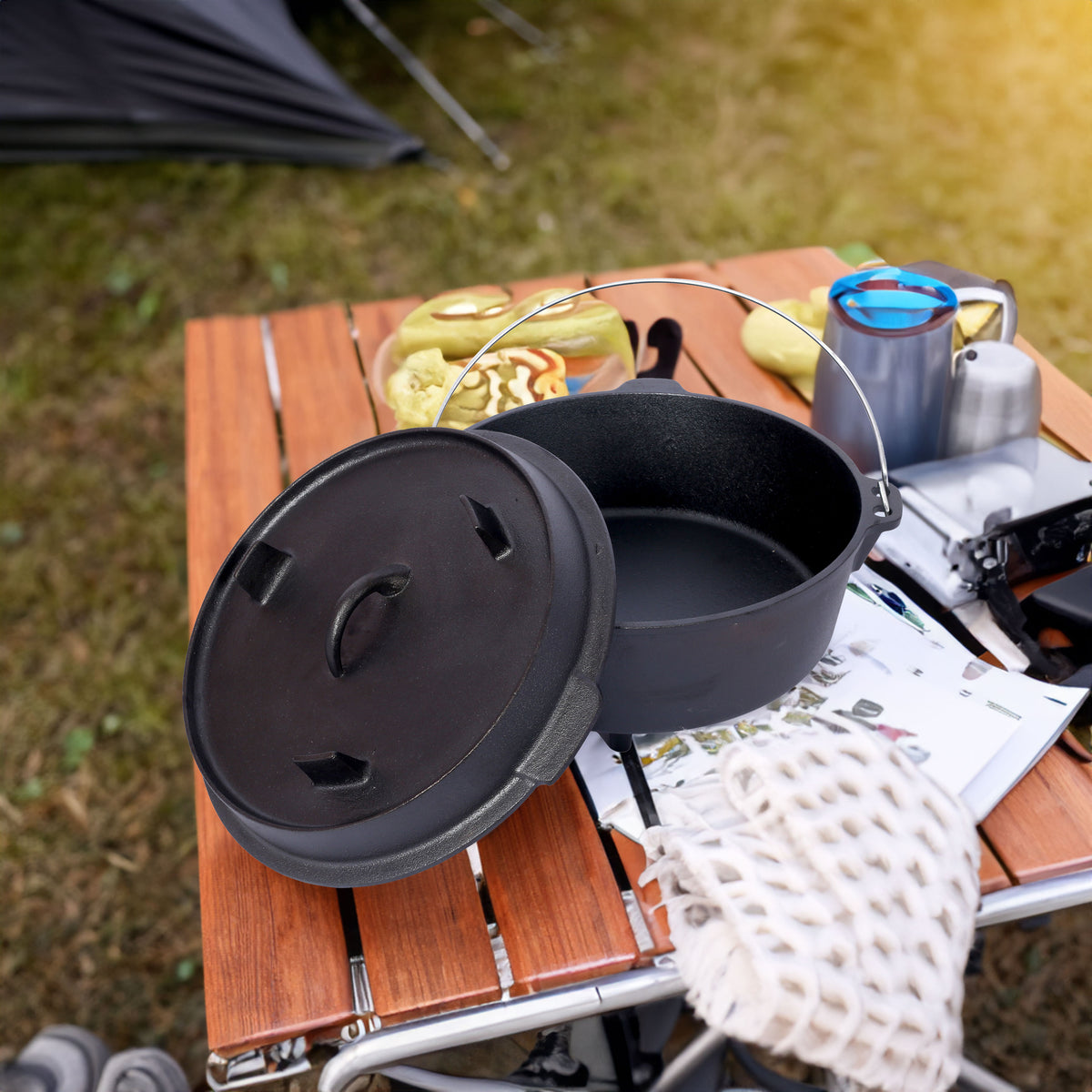 ast iron Dutch oven with lid, outdoor camping deep pot, used for camping, cooking, barbecue and leg rest, 8 Quart - V.I.P Digital Presence