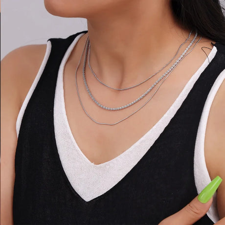 Fashionable Cuban titanium steel necklace hip-hop style multi-layer layered women's collarbone chain - V.I.P Digital Presence