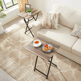 2-piece folding TV tray table without assembly, portable sofa side table, brown and black - V.I.P Digital Presence