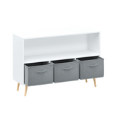 Kids bookcase with Collapsible Fabric Drawers Children's Book Display Toy Storage Cabinet Organizer White/Gray - V.I.P Digital Presence
