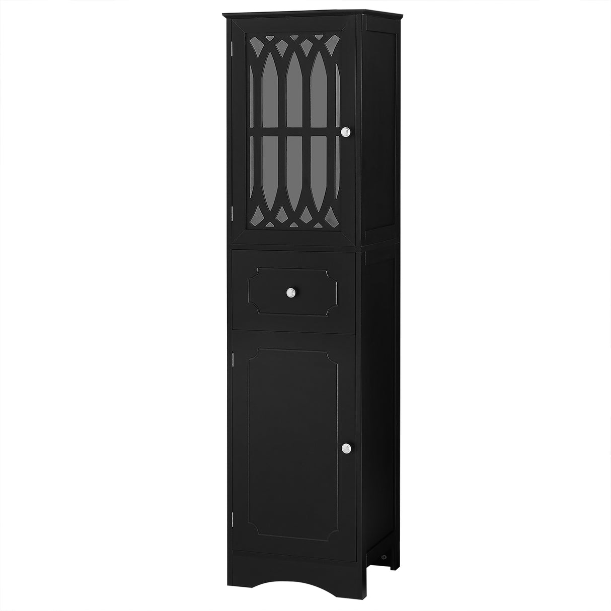 Tall Bathroom Cabinet, Freestanding Storage Cabinet with Drawer and Doors, MDF Board, Acrylic Door, Adjustable Shelf, Black - V.I.P Digital Presence