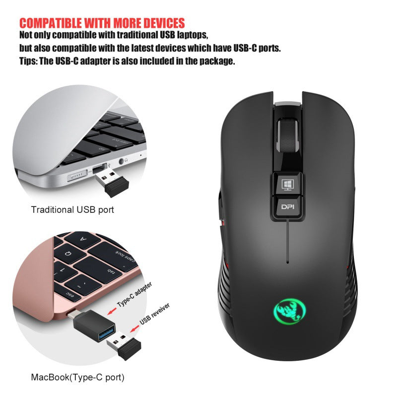 New Rechargeable Wireless Mouse 3600dpi Adjustable Colorful Luminous Gaming Mouse 7D Can Turn Off Lights - V.I.P Digital Presence